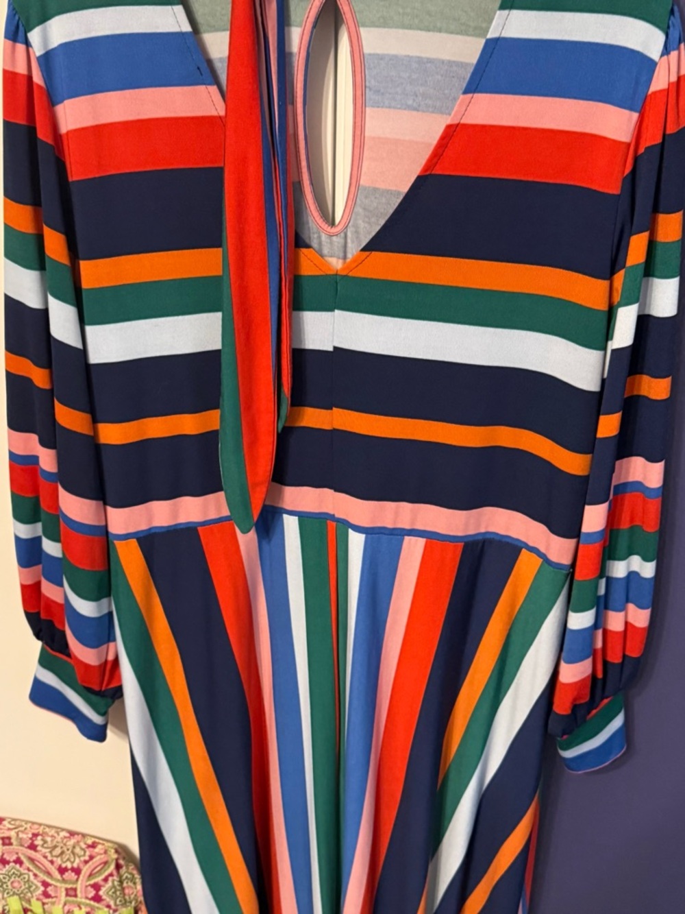 Eloquii Navy Multi Stripe V‑Neck Long Sleeve Dress